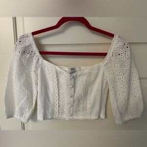 Princess Polly White Eyelet Lace Cropped Top NWOT